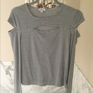 Splendid Long Sleeve Striped Tee Split Shoulder